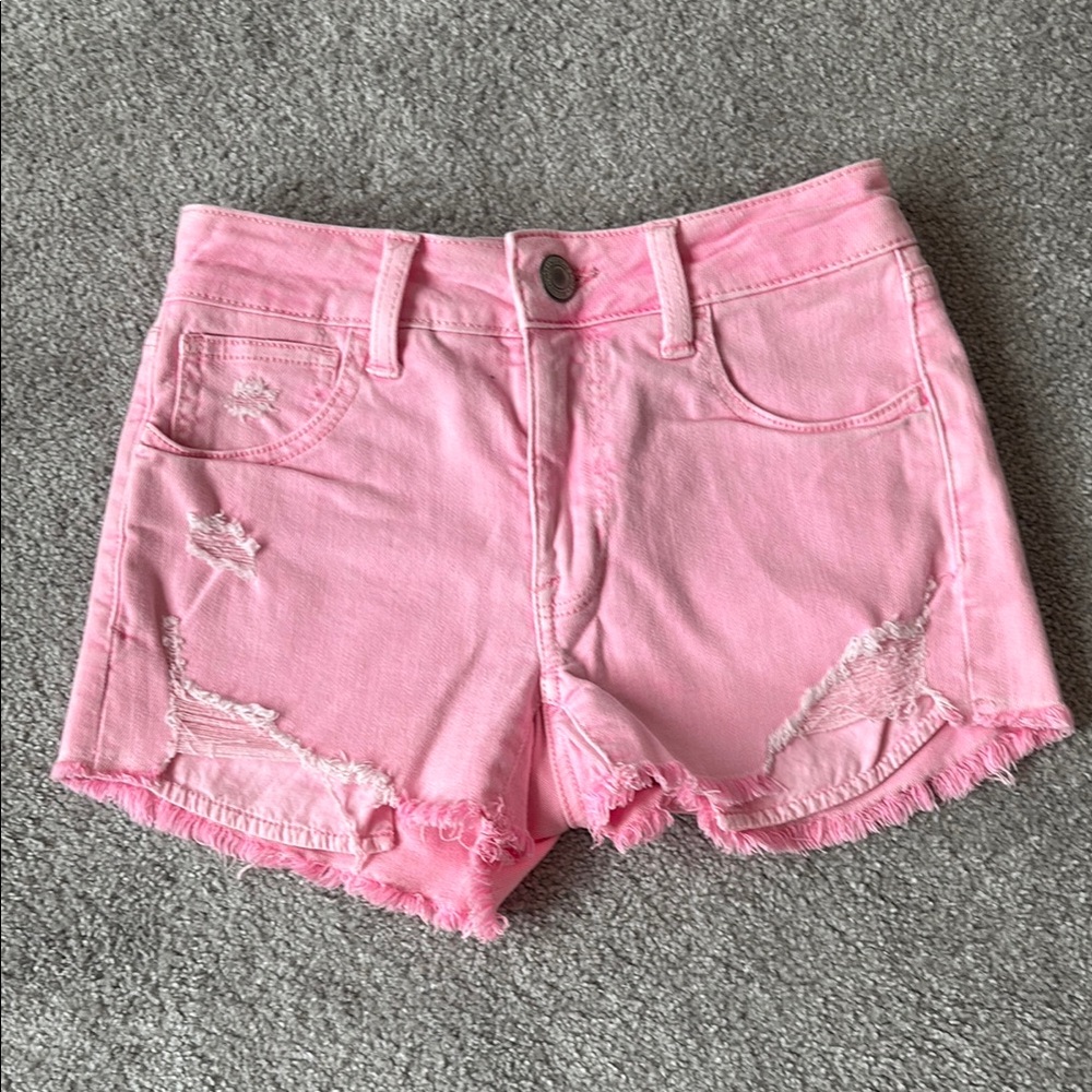 Pink Distressed Denim Shorts